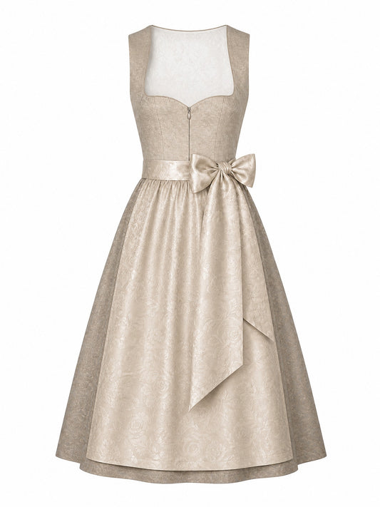 Dirndl Mara in Beigegrau mit Champagner Sch¨¹rze - Vorderansicht