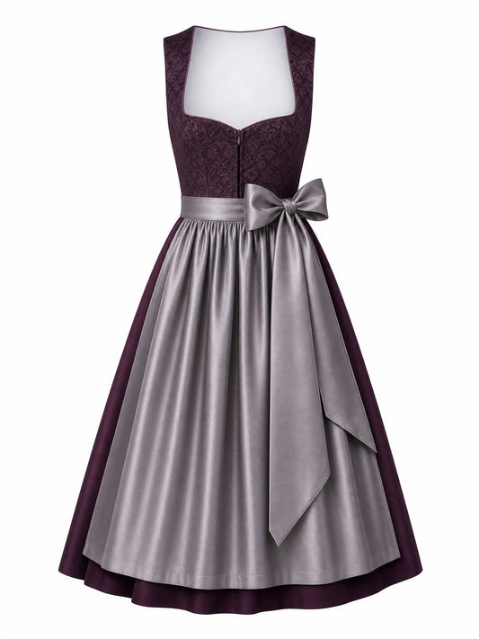Dirndl Rica in Aubergine mit Perlgrau Sch¨¹rze - Vorderansicht