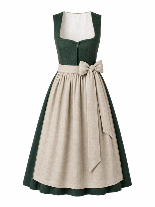 Dirndl Rieke in Waldgr¨¹n mit Haferbeige Sch¨¹rze - Vorderansicht