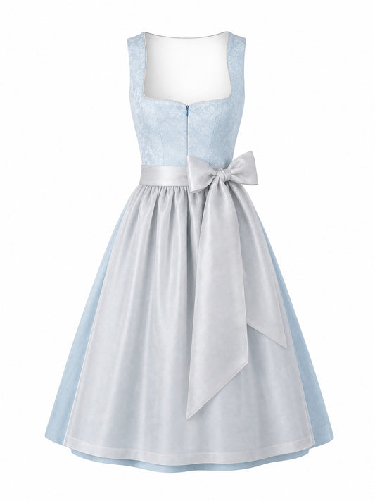 Dirndl Sophia in Eisblau mit Perlgrau Sch¨¹rze - Vorderansicht