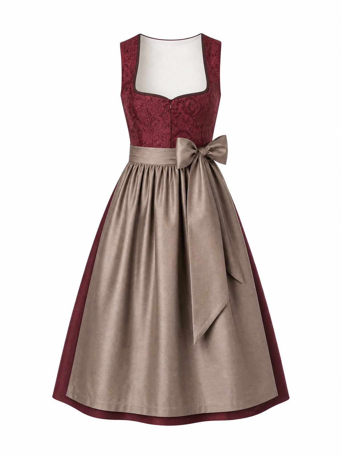 Dirndl Valerie in Weinrot mit Taupe Sch¨¹rze - Vorderansicht