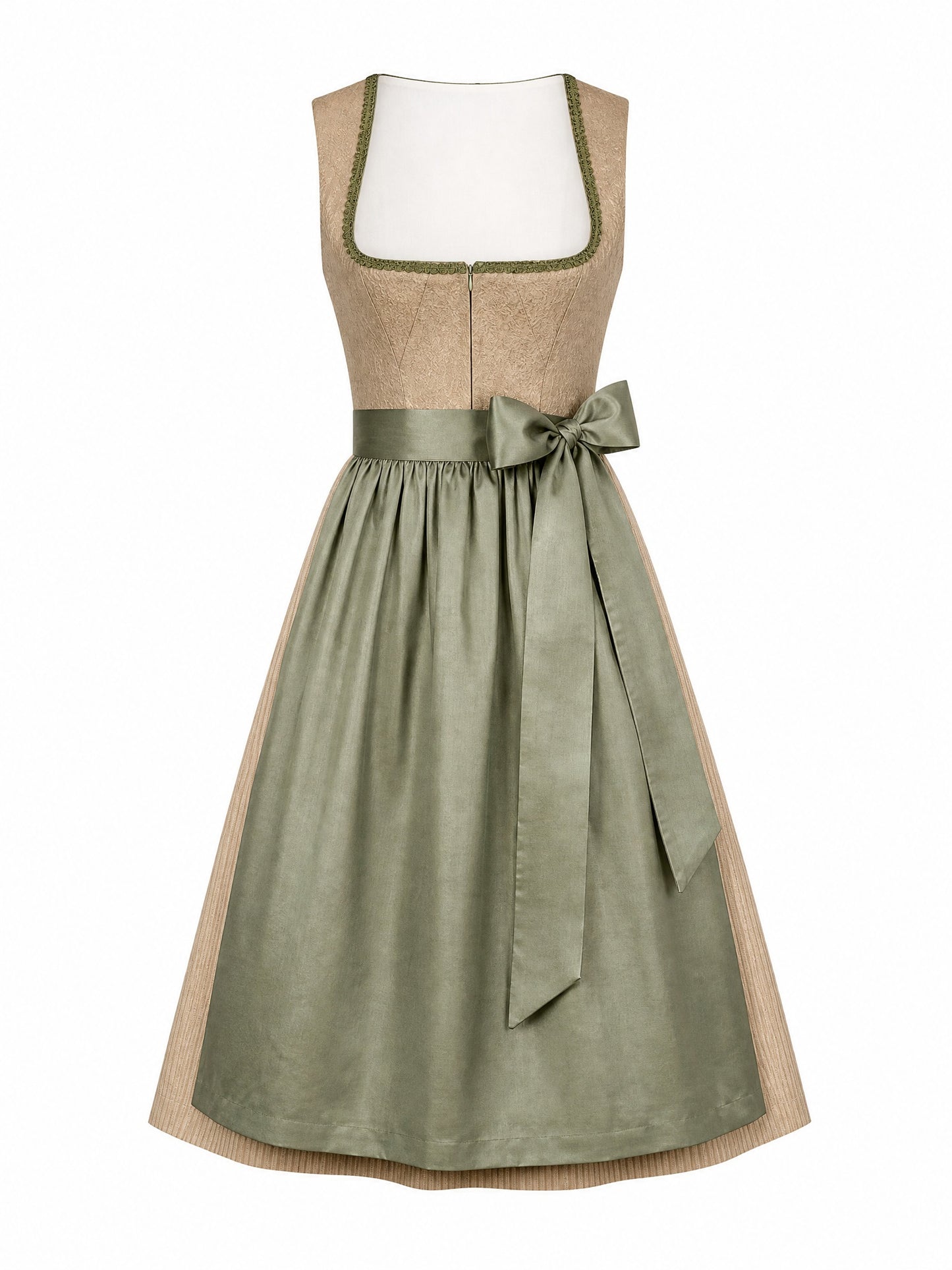 Dirndl Alina in Tonbeige mit Eukalyptusgr¨¹n Sch¨¹rze - Vorderansicht