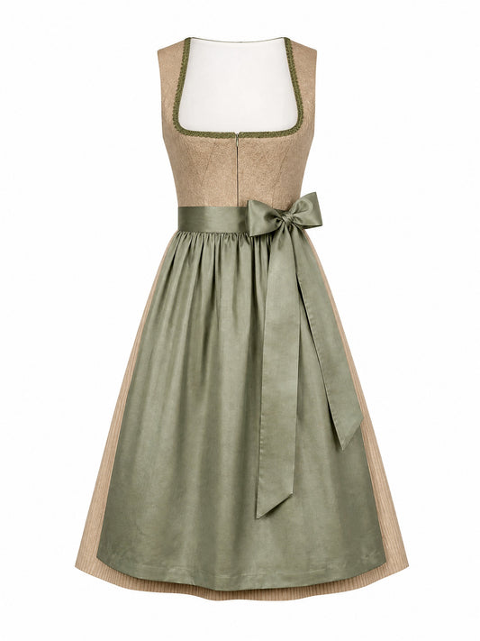 Dirndl Alina in Tonbeige mit Eukalyptusgr¨¹n Sch¨¹rze - Vorderansicht
