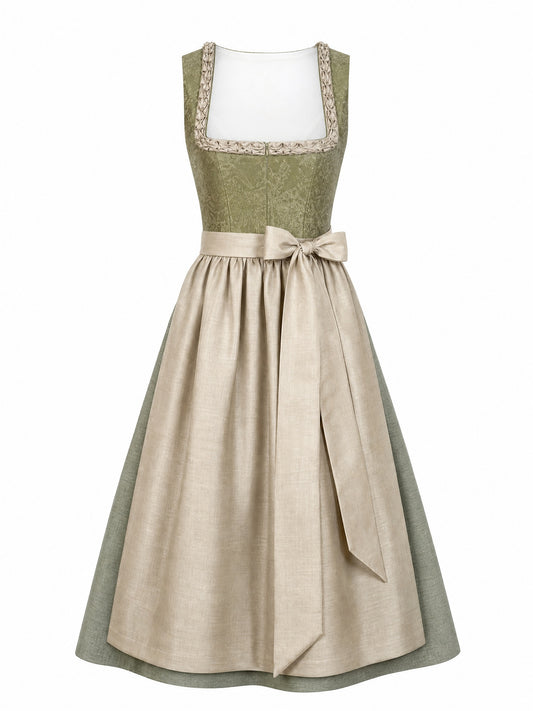 Dirndl Elena in Moosgr¨¹n mit Warmer Sand Sch¨¹rze - Vorderansicht