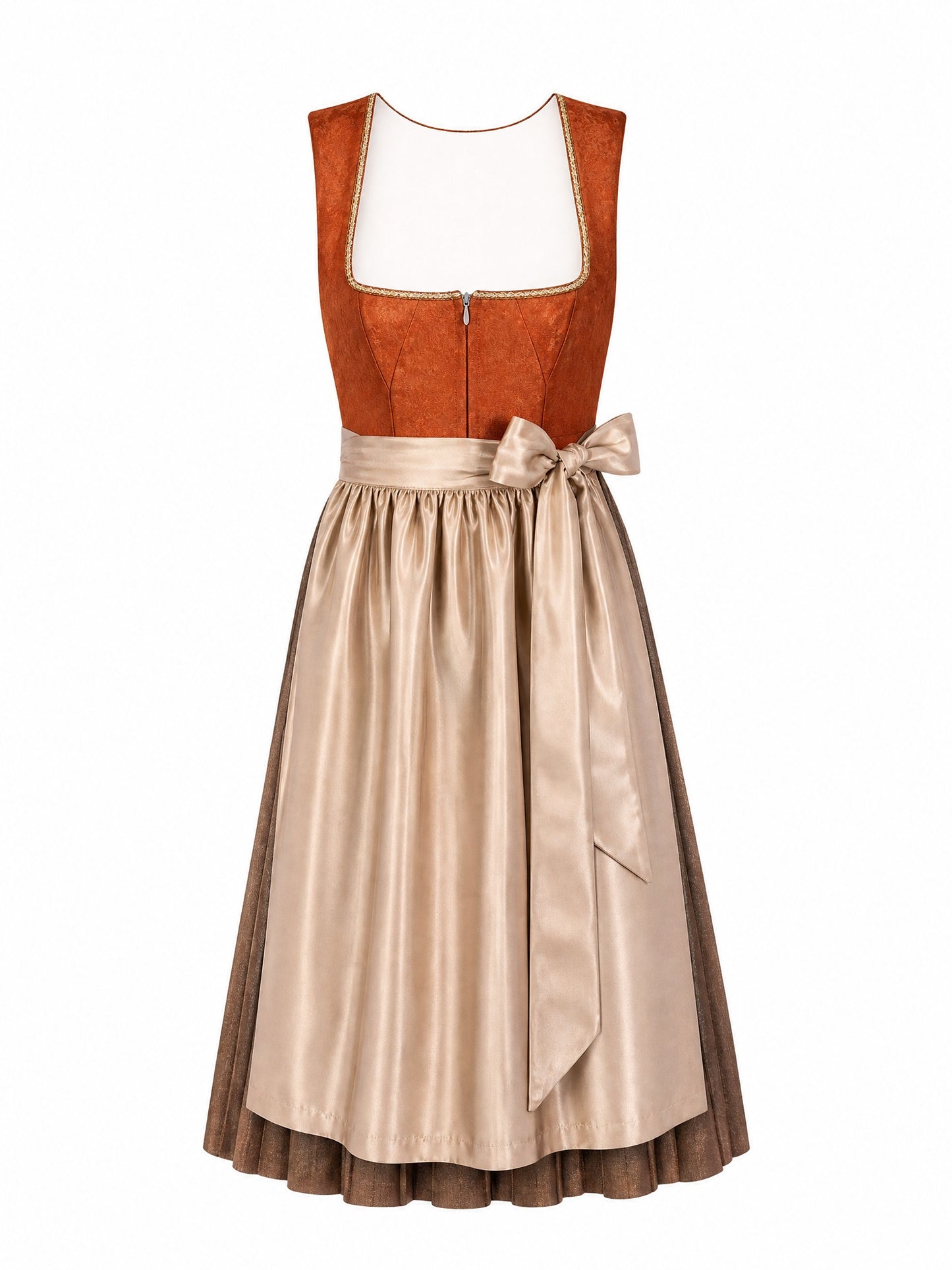 Dirndl Franziska in Sienabraun mit Champagner Sch¨¹rze - Vorderansicht