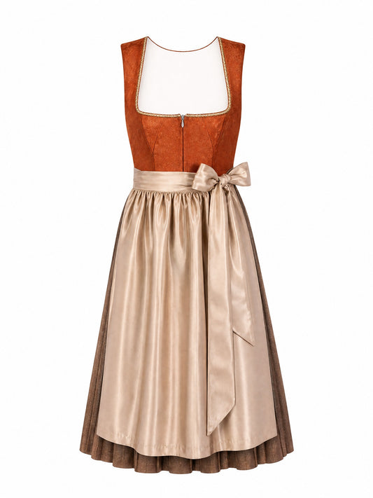 Dirndl Franziska in Sienabraun mit Champagner Sch¨¹rze - Vorderansicht