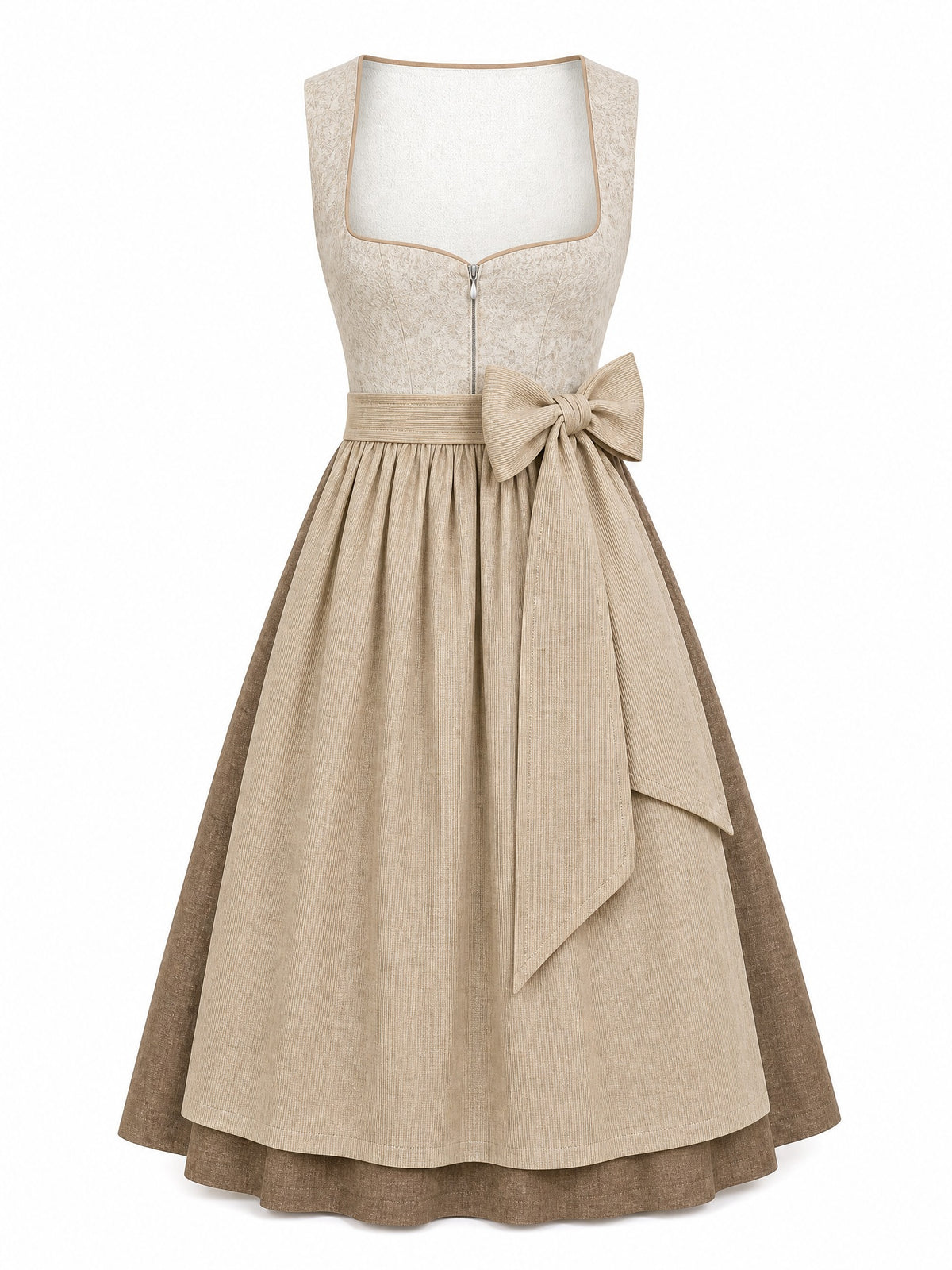 Dirndl Nela in Haferbeige mit Warmer Sand Sch¨¹rze - Vorderansicht