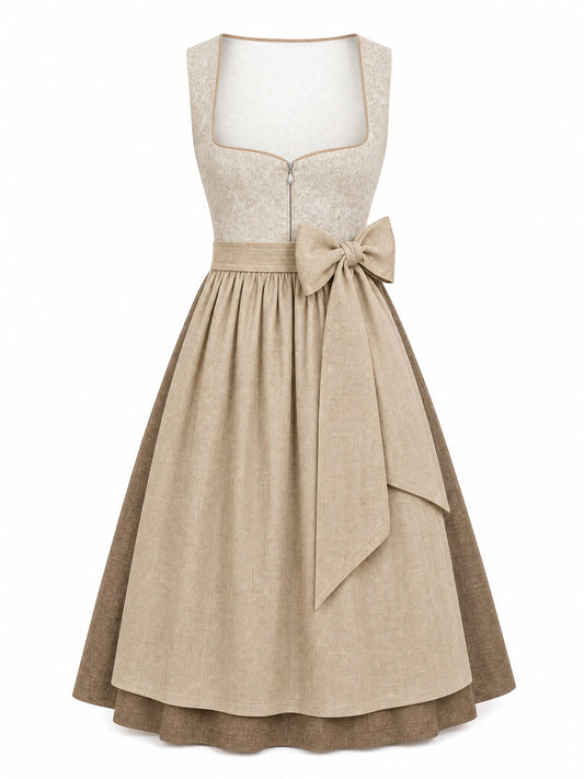 Dirndl Nela in Haferbeige mit Warmer Sand Sch¨¹rze - Vorderansicht