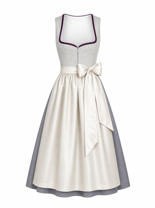 Dirndl Paula in Perlgrau mit Elfenbein Sch¨¹rze - Vorderansicht