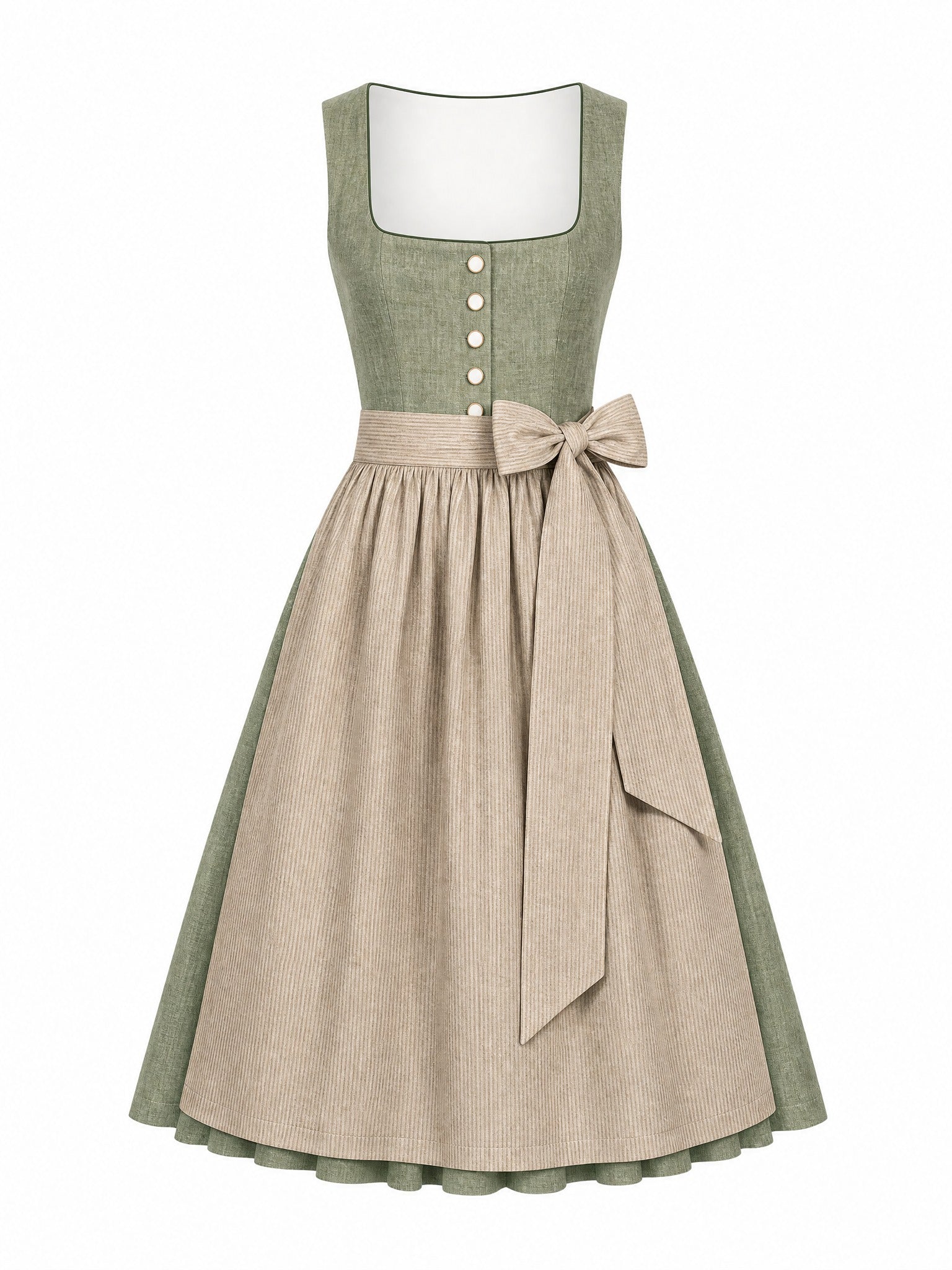 Dirndl Rieke in Eukalyptusgr¨¹n mit Warmer Sand Sch¨¹rze - Vorderansicht