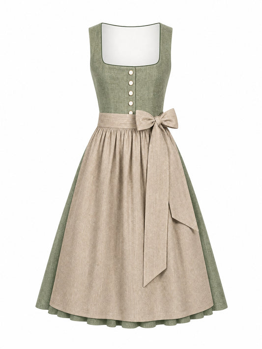 Dirndl Rieke in Eukalyptusgr¨¹n mit Warmer Sand Sch¨¹rze - Vorderansicht