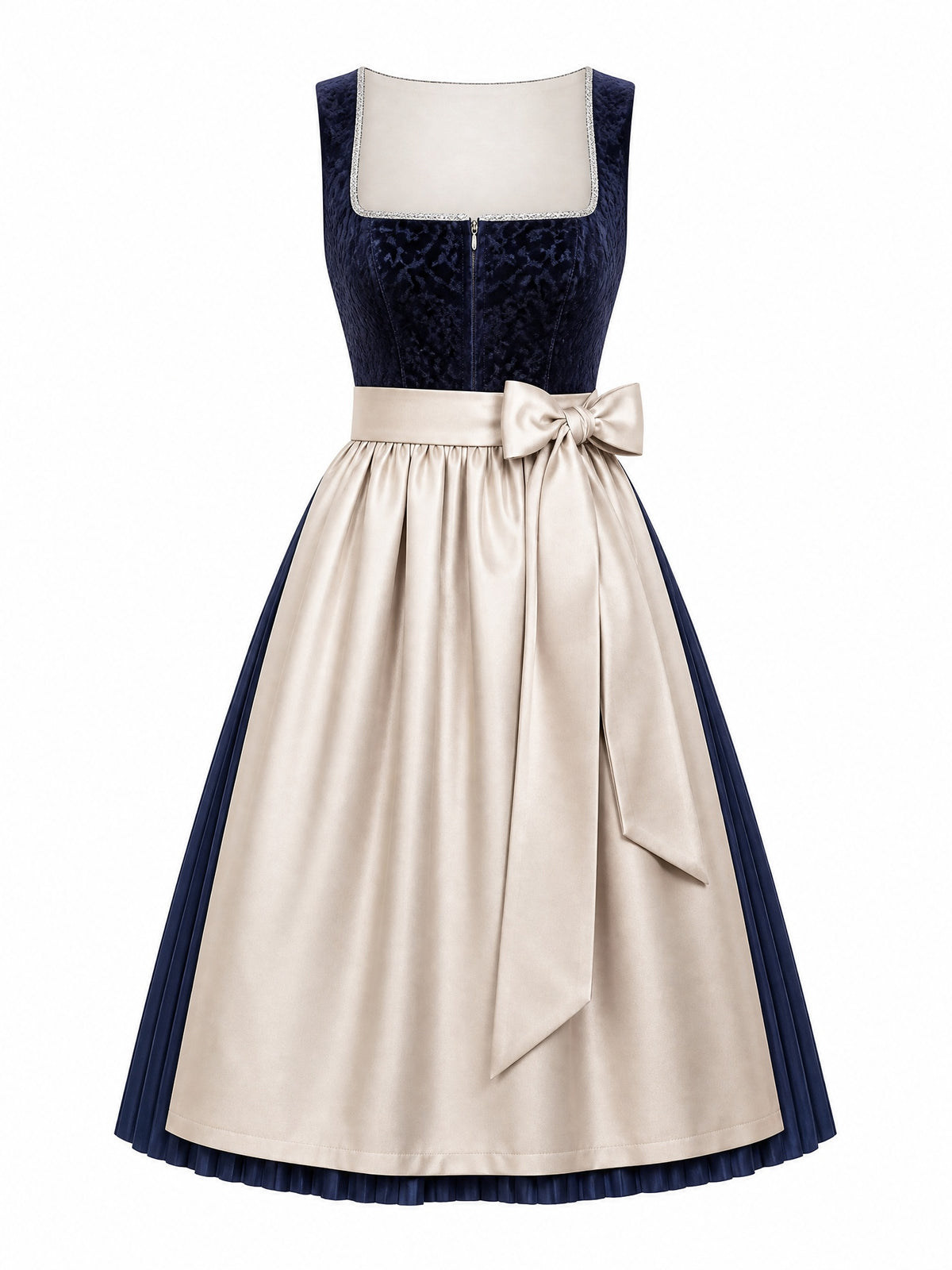 Dirndl Teresa in Mitternachtsblau mit Champagner Sch¨¹rze - Vorderansicht