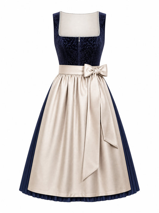 Dirndl Teresa in Mitternachtsblau mit Champagner Sch¨¹rze - Vorderansicht