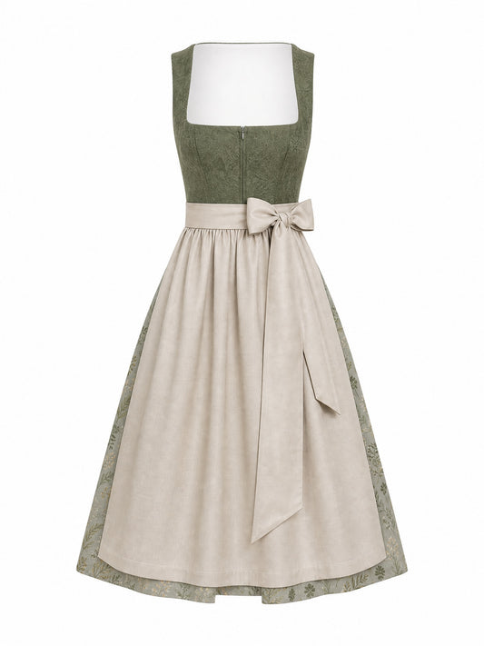 Dirndl Victoria in Moosgr¨¹n mit Warmer Sand Sch¨¹rze - Vorderansicht