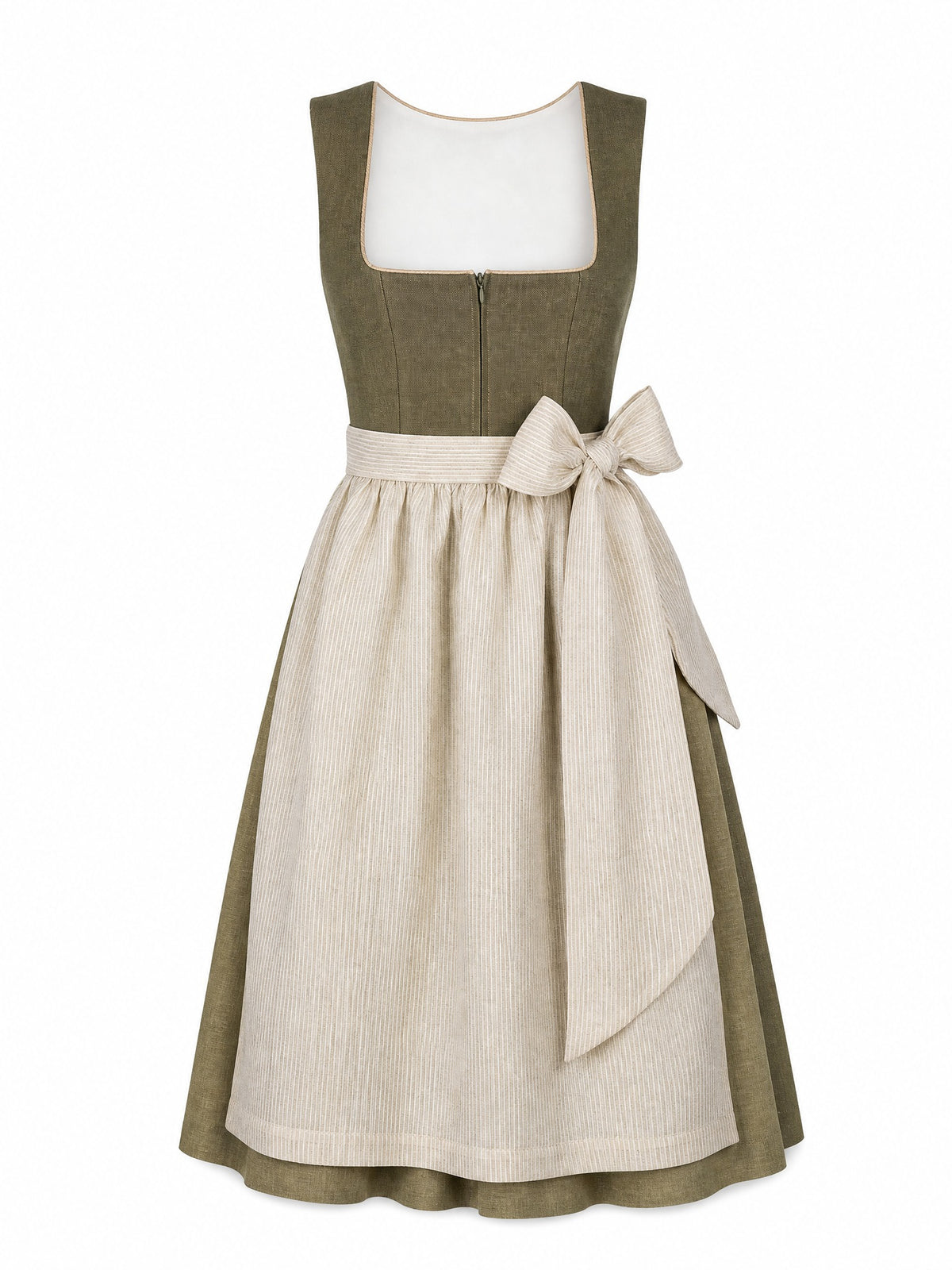 Dirndl Vivien in Dunkeloliv mit Flachs Sch¨¹rze - Vorderansicht