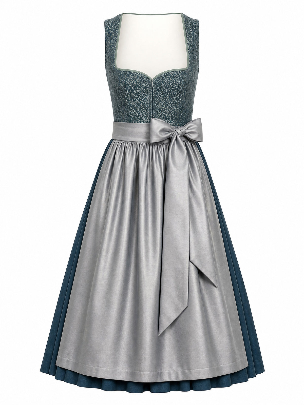 Dirndl Anika in Rauchpetrol mit Pewtergrau Sch¨¹rze - Vorderansicht
