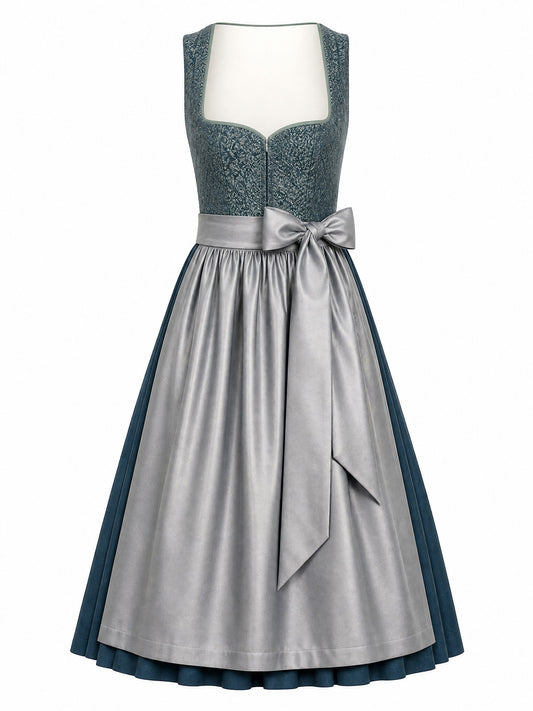 Dirndl Anika in Rauchpetrol mit Pewtergrau Sch¨¹rze - Vorderansicht