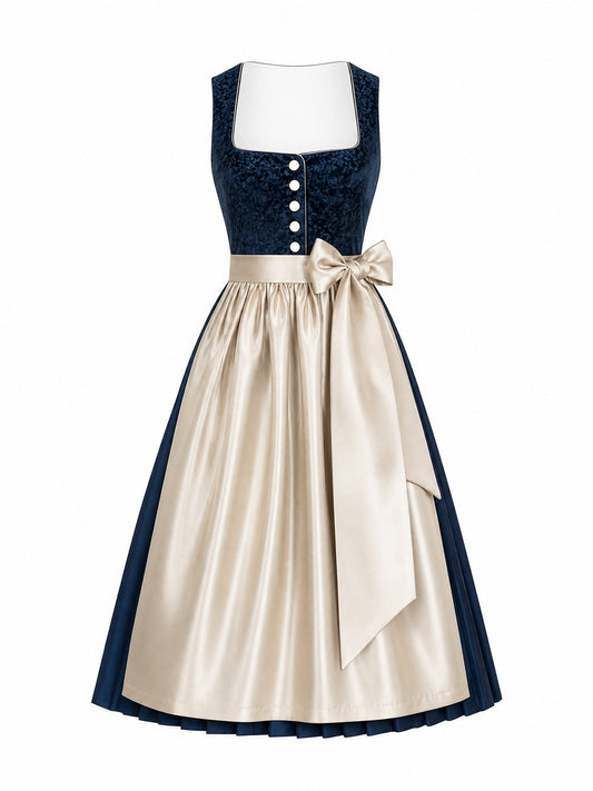 Dirndl Felicia in Mitternachtsblau mit Champagner Sch¨¹rze - Vorderansicht