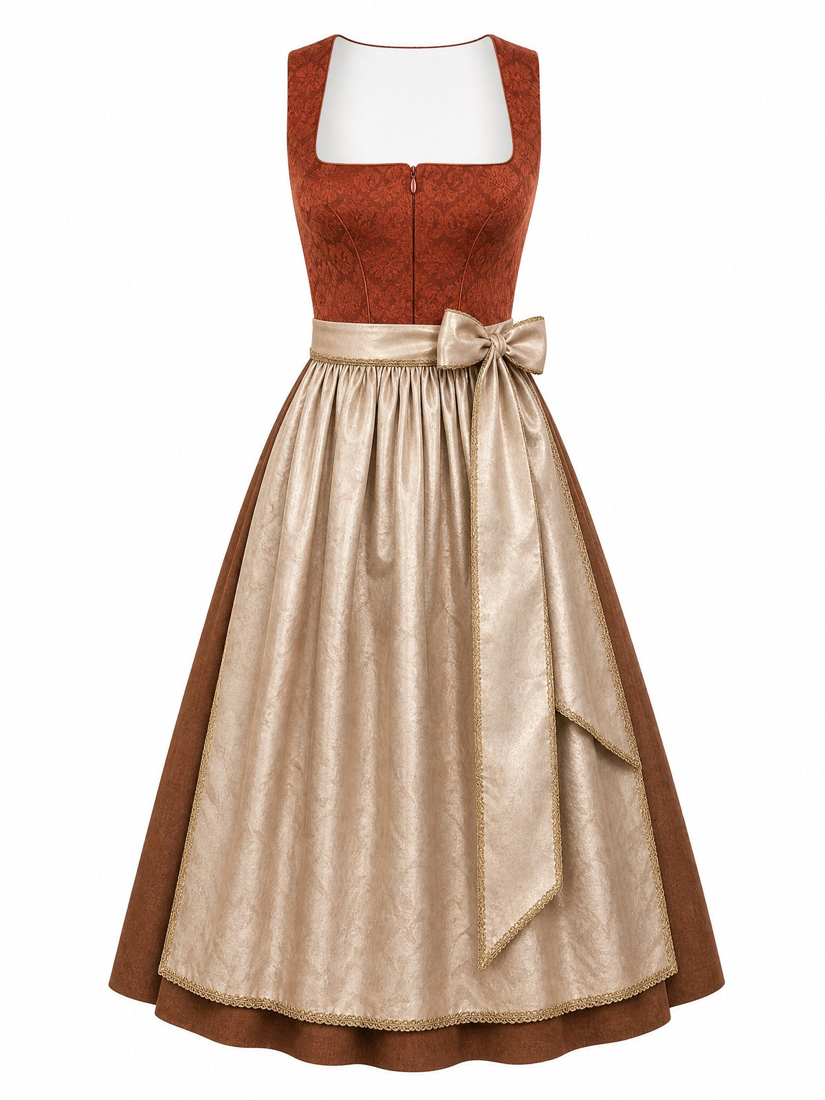 Dirndl Johanna in Sienabraun mit Champagner Sch¨¹rze - Vorderansicht