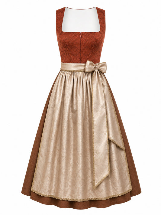 Dirndl Johanna in Sienabraun mit Champagner Sch¨¹rze - Vorderansicht