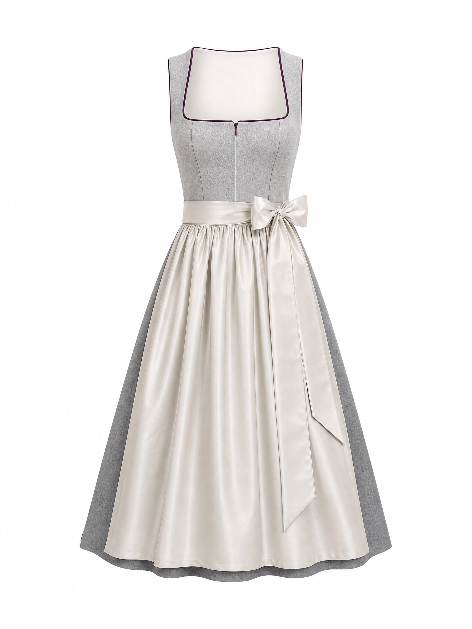 Dirndl Karla in Perlgrau mit Elfenbein Sch¨¹rze - Vorderansicht