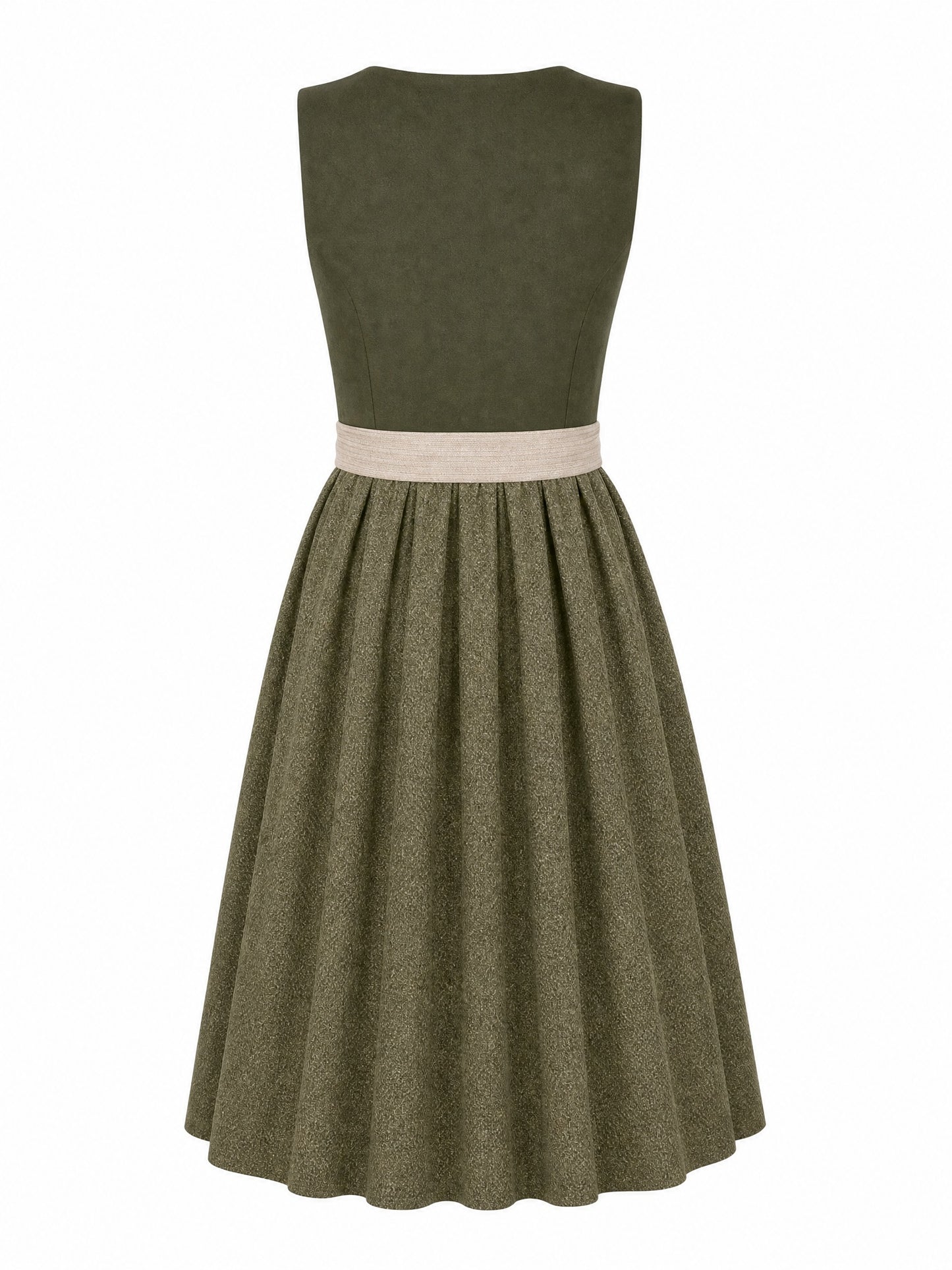Dirndl Mia in Dunkeloliv mit Flachs Sch¨¹rze - R¨¹ckansicht