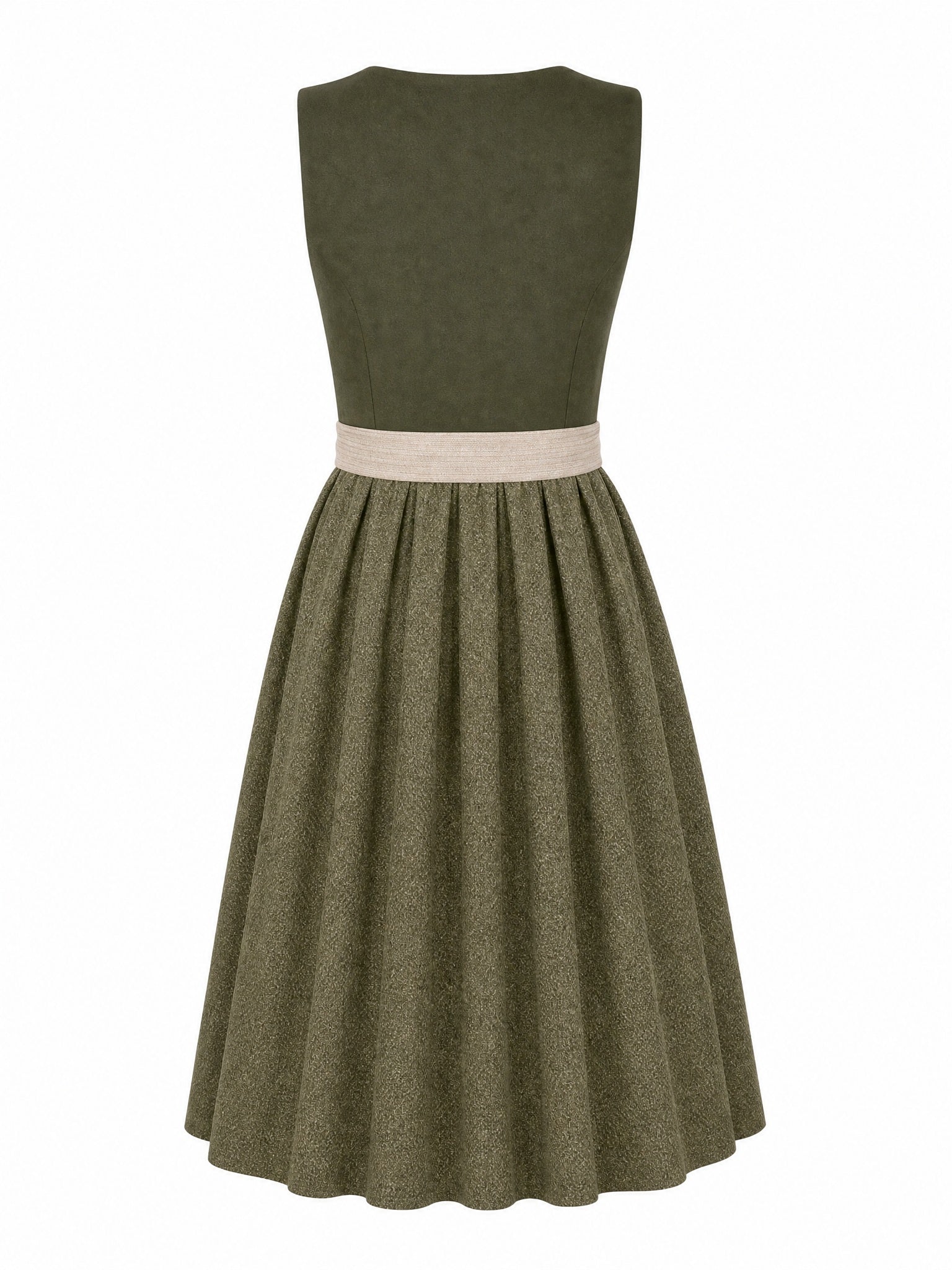 Dirndl Mia in Dunkeloliv mit Flachs Sch¨¹rze - R¨¹ckansicht