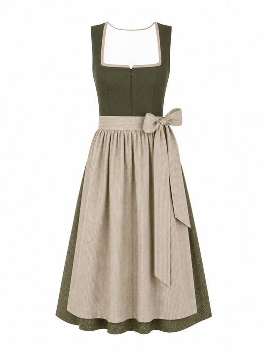 Dirndl Mia in Dunkeloliv mit Flachs Sch¨¹rze - Vorderansicht