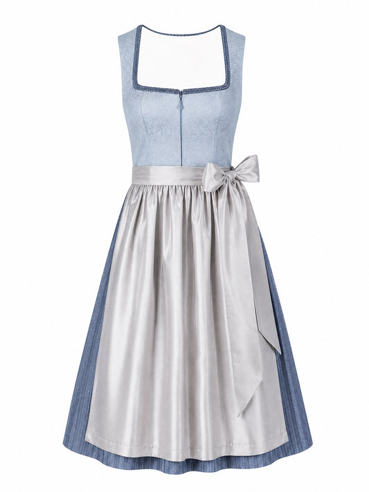 Dirndl Mina in Puderblau mit Silber Sch¨¹rze - Vorderansicht