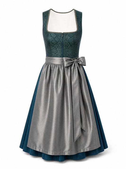 Dirndl Nora in Rauchpetrol mit Pewtergrau Sch¨¹rze - Vorderansicht