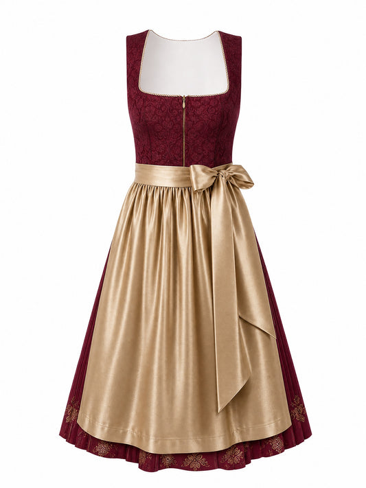 Dirndl Pia in Cranberryrot mit Antikgold Sch¨¹rze - Vorderansicht