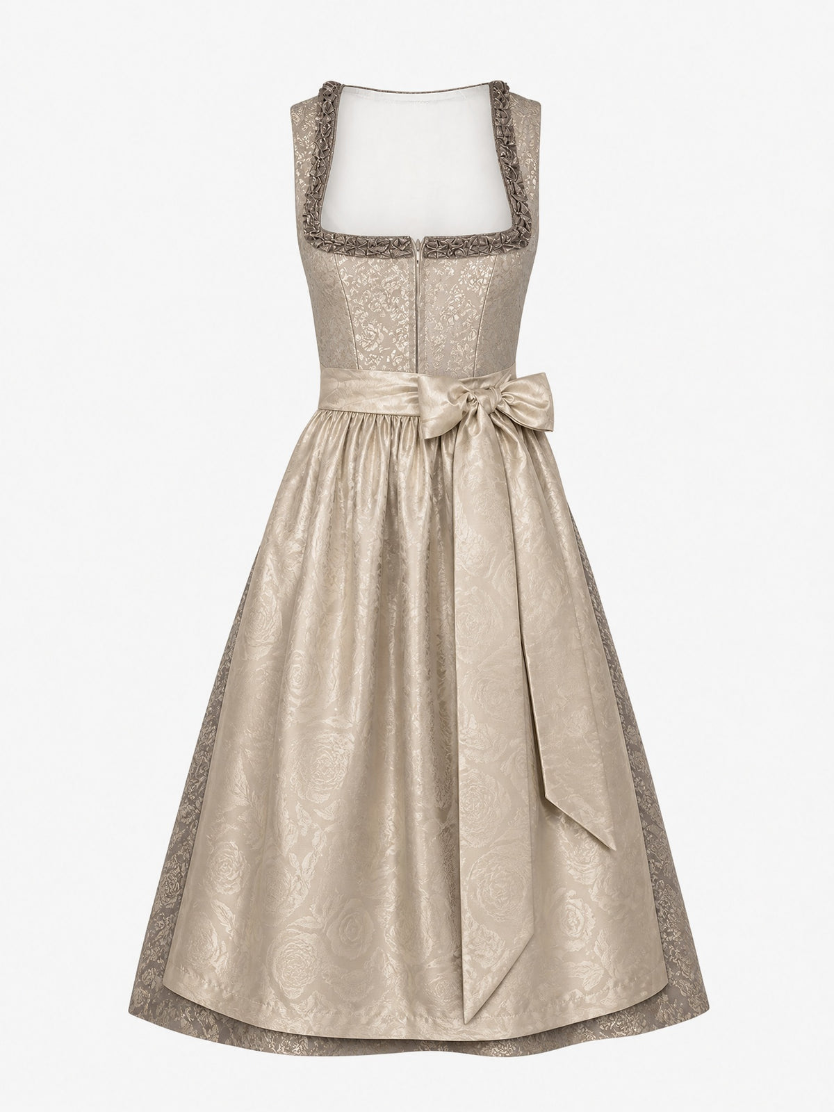 Dirndl Sina in Beigegrau mit Champagner Sch¨¹rze - Vorderansicht