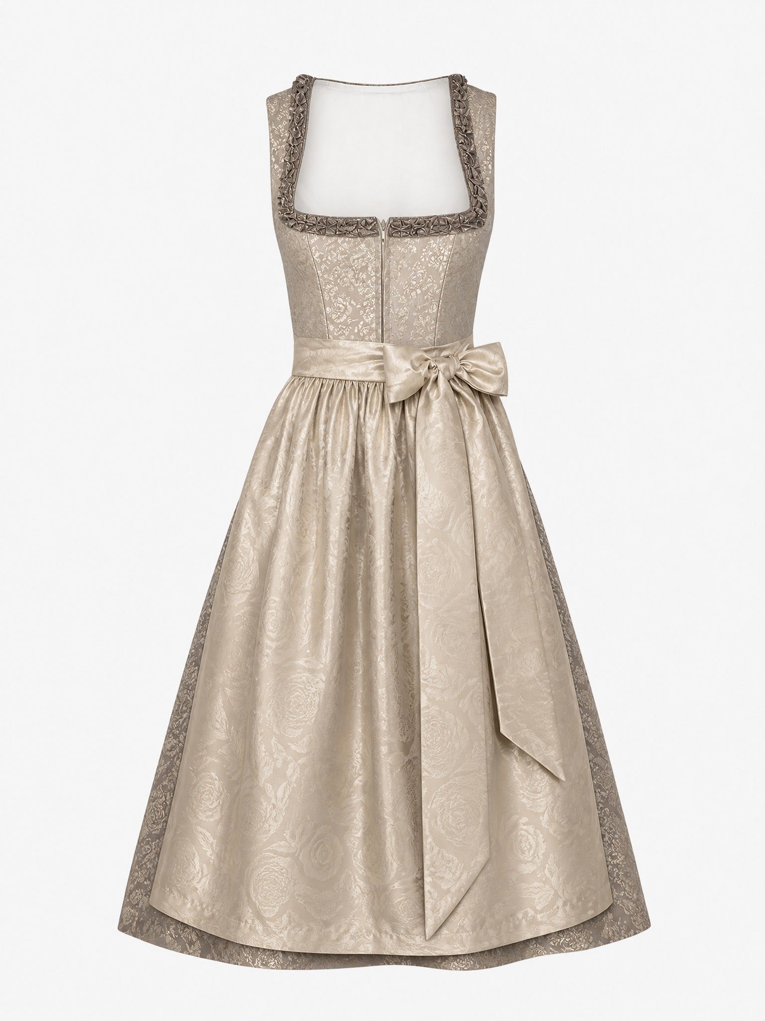 Dirndl Sina in Beigegrau mit Champagner Sch¨¹rze - Vorderansicht