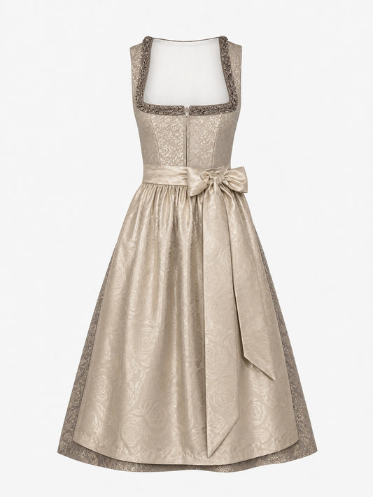 Dirndl Sina in Beigegrau mit Champagner Sch¨¹rze - Vorderansicht
