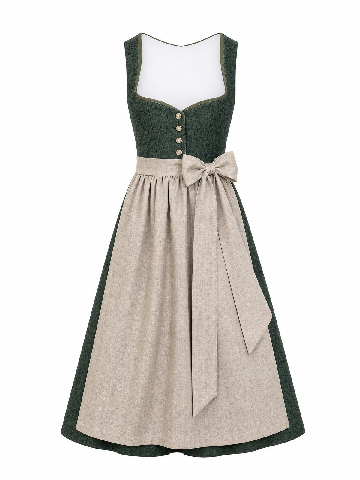 Dirndl Anika in Waldgr¨¹n mit Haferbeige Sch¨¹rze - Vorderansicht