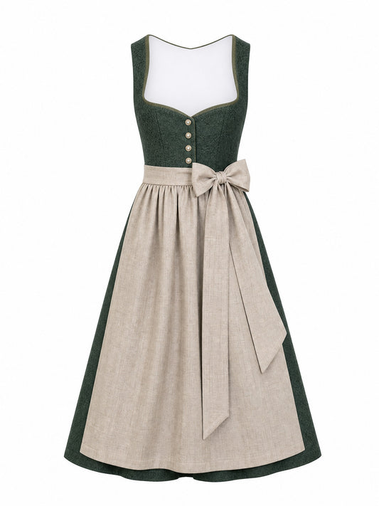 Dirndl Anika in Waldgr¨¹n mit Haferbeige Sch¨¹rze - Vorderansicht
