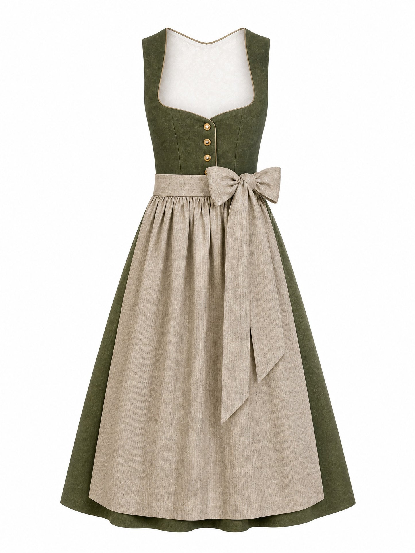 Dirndl Annika in Dunkeloliv mit Flachs Sch¨¹rze - Vorderansicht