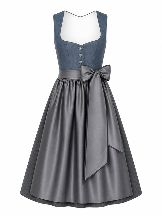 Dirndl Bella in Stahlblau mit Sturmgrau Sch¨¹rze - Vorderansicht