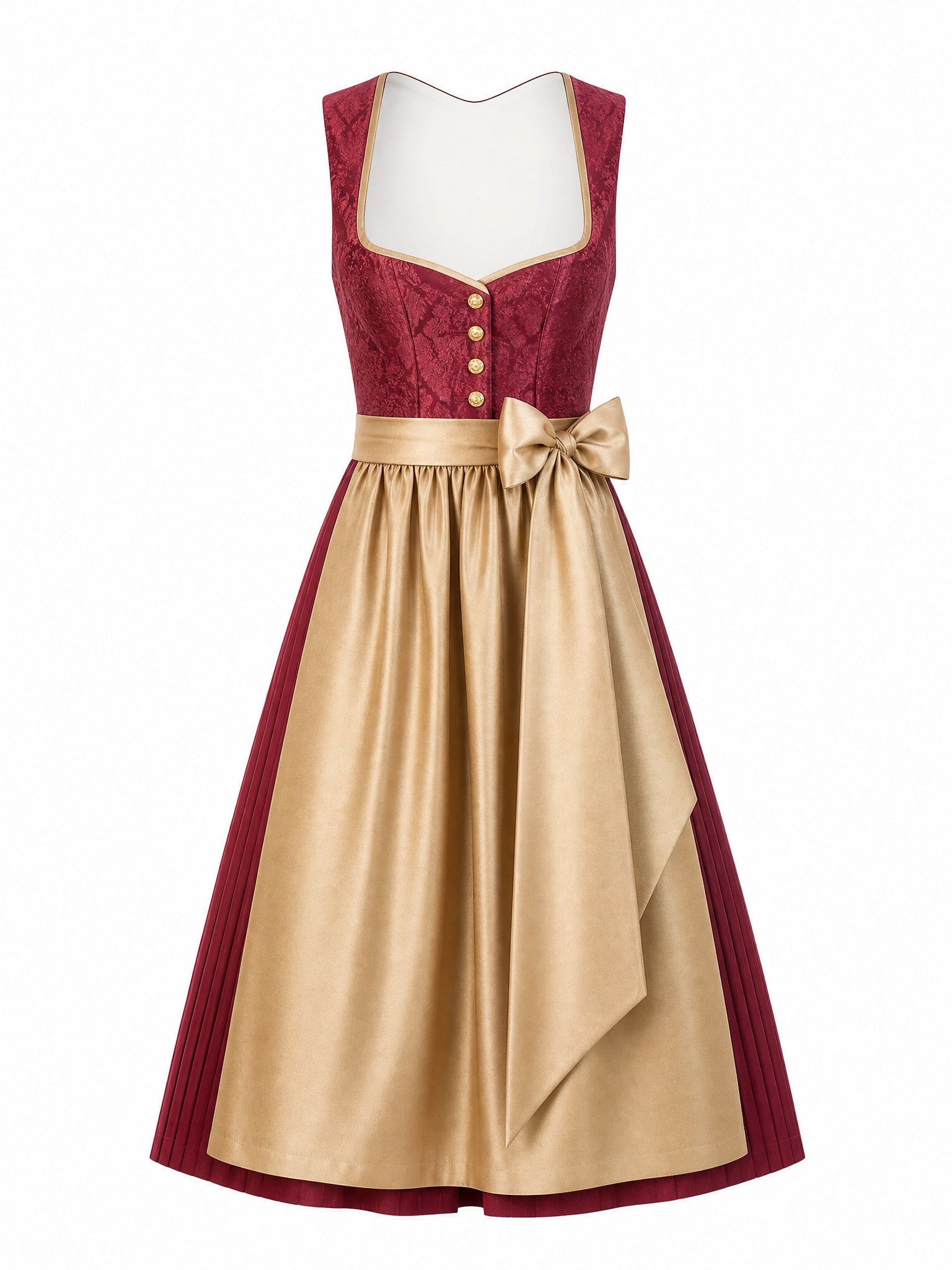 Dirndl Cecilia in Cranberryrot mit Antikgold Sch¨¹rze - Vorderansicht