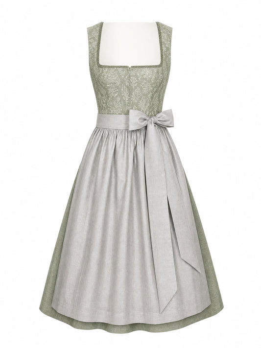 Dirndl Emma in Salbeigr¨¹n mit Perlgrau Sch¨¹rze - Vorderansicht