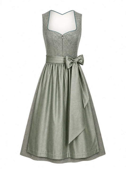 Dirndl Johanna in Flechtengrau mit Salbeigr¨¹n Sch¨¹rze - Vorderansicht