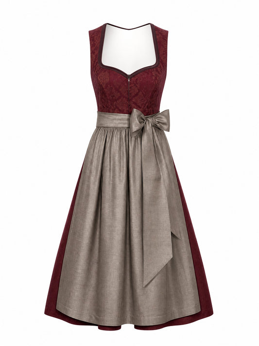 Dirndl Klara in Weinrot mit Taupe Sch¨¹rze - Vorderansicht
