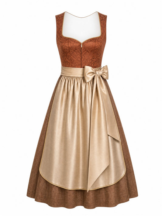 Dirndl Leni in Sienabraun mit Champagner Sch¨¹rze - Vorderansicht