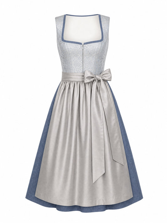 Dirndl Luise in Silberblau mit Perlgrau Sch¨¹rze - Vorderansicht