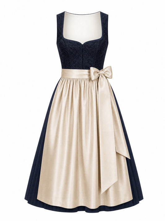 Dirndl Nela in Mitternachtsblau mit Champagner Sch¨¹rze - Vorderansicht