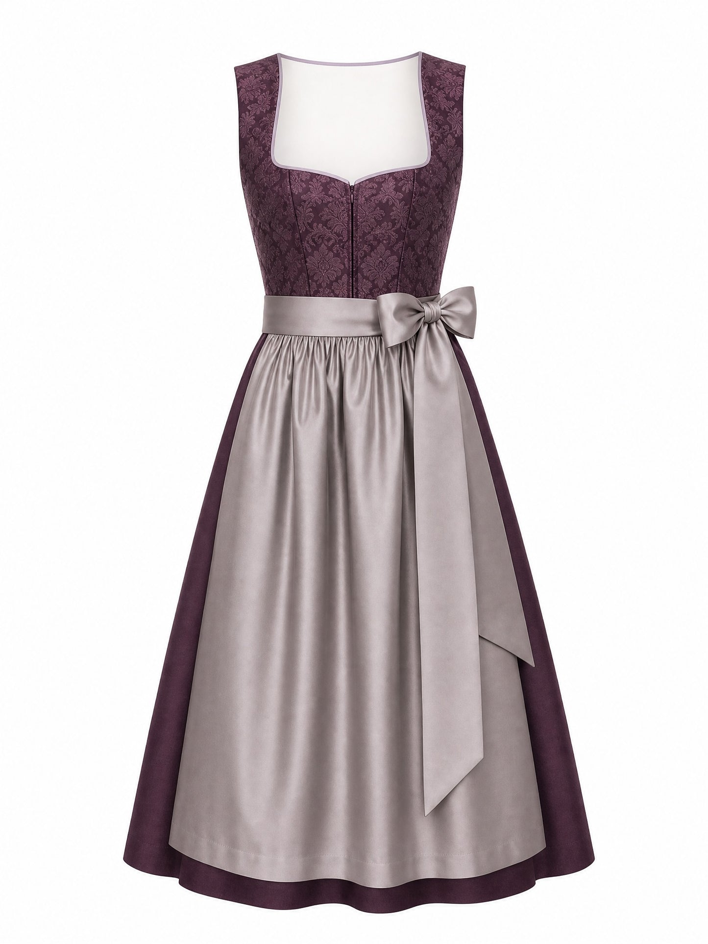 Dirndl Paula in Aubergine mit Perlgrau Sch¨¹rze - Vorderansicht