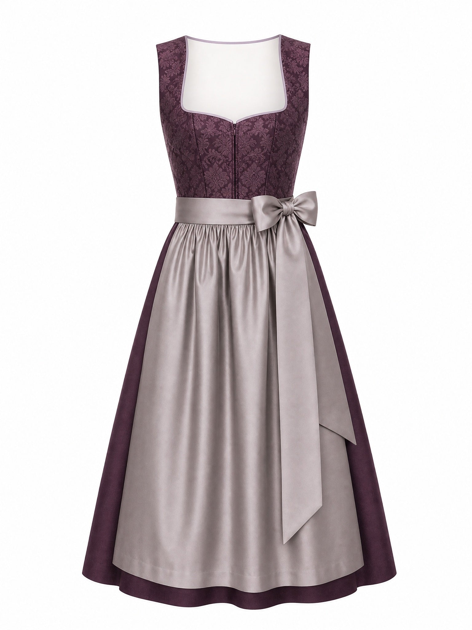 Dirndl Paula in Aubergine mit Perlgrau Sch¨¹rze - Vorderansicht