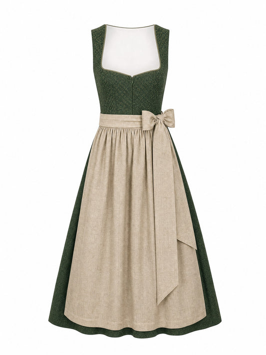 Dirndl Pia in Waldgr¨¹n mit Haferbeige Sch¨¹rze - Vorderansicht