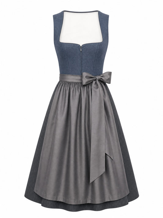 Dirndl Sina in Stahlblau mit Sturmgrau Sch¨¹rze - Vorderansicht