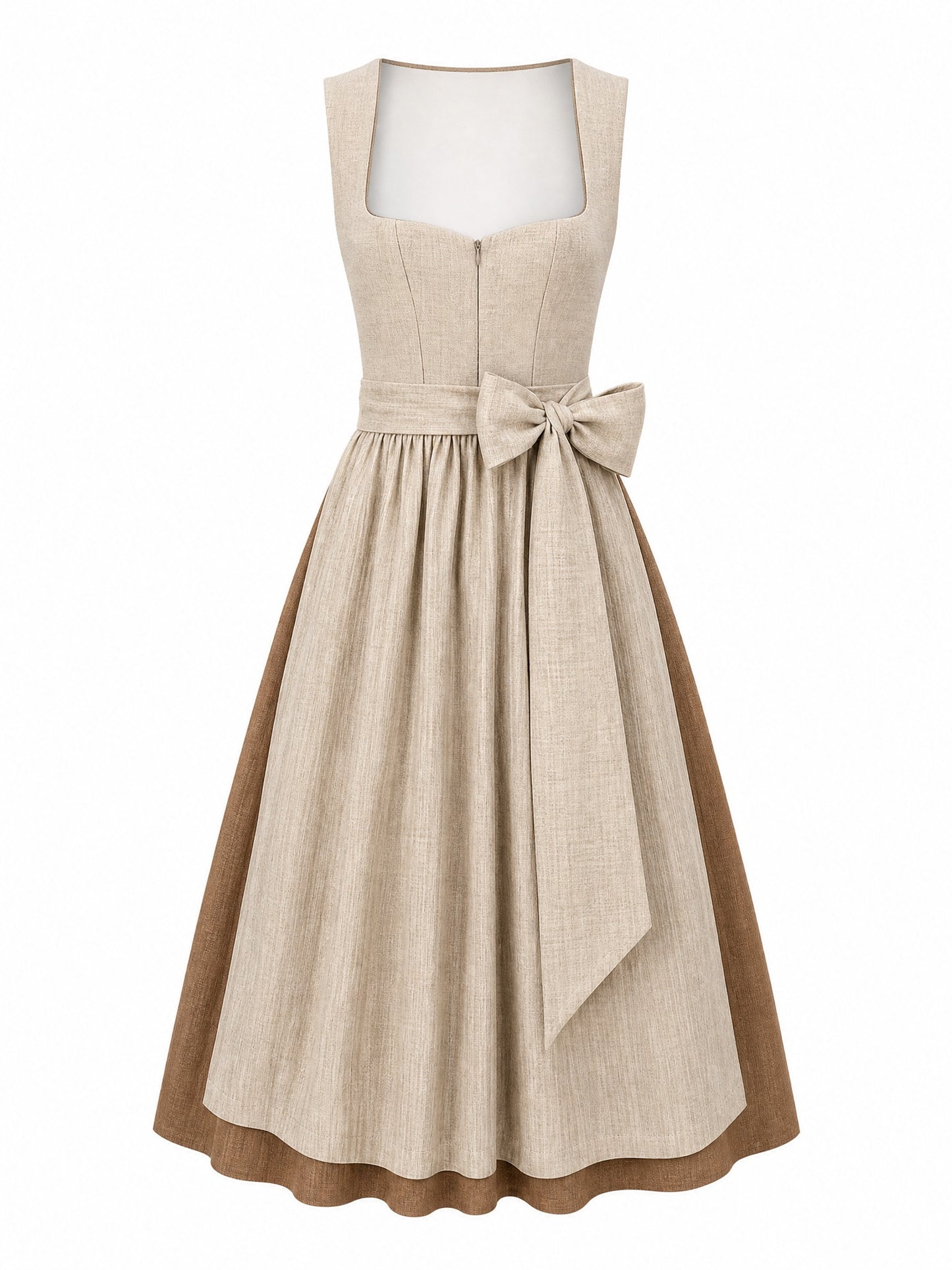 Dirndl Vivien in Haferbeige mit Warmer Sand Sch¨¹rze - Vorderansicht